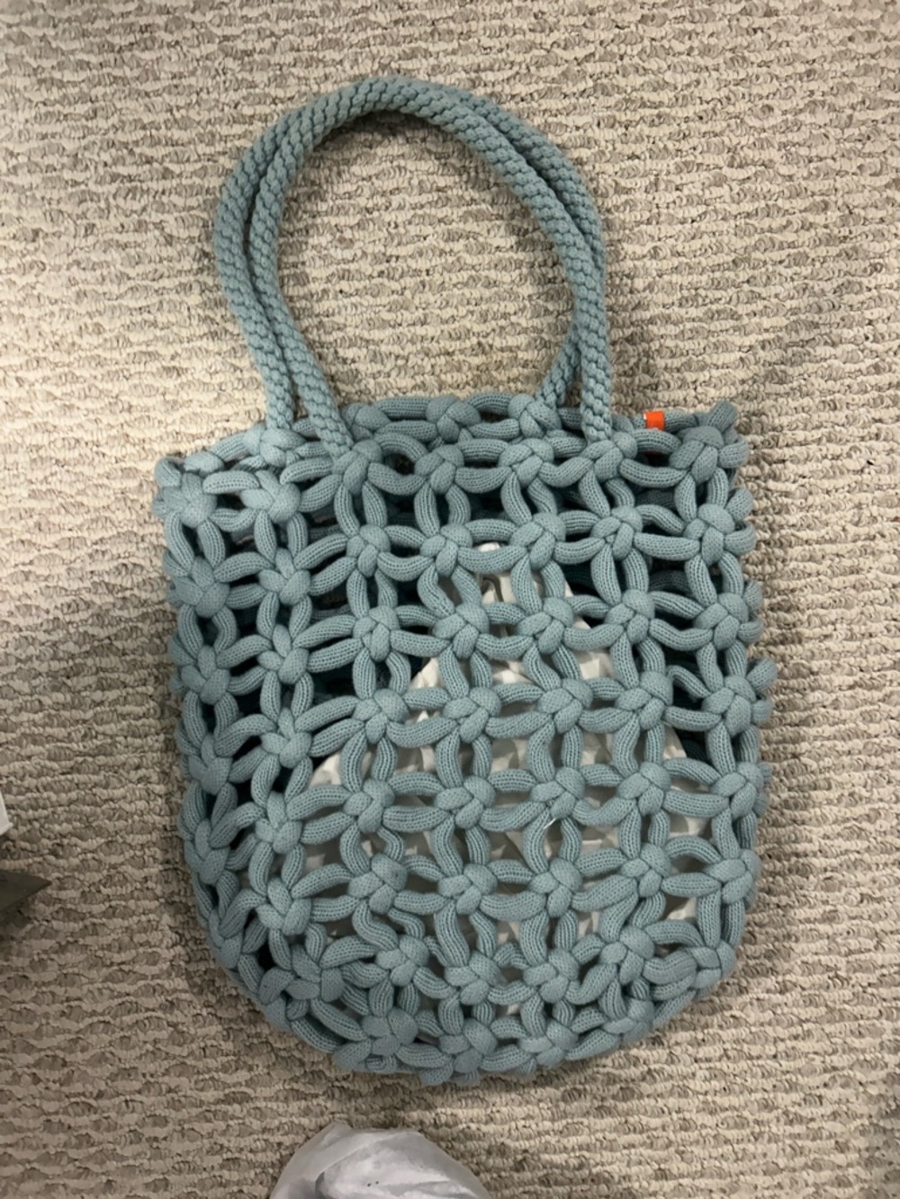 Handwoven Blue Knit Tote Bag - Casual Everyday -verloop